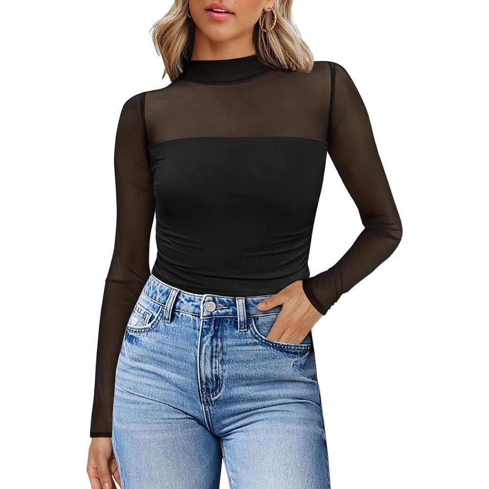 Mesh Long Sleeve Shirts Fashion Clothing Turtle Necks
