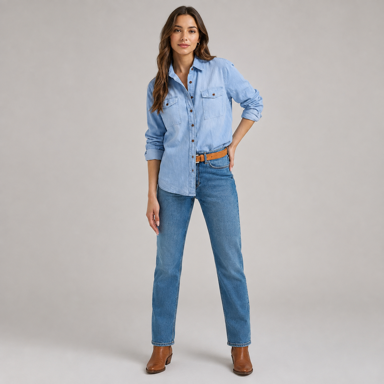 Casual Long Sleeve Jeans Western Shirt For Women