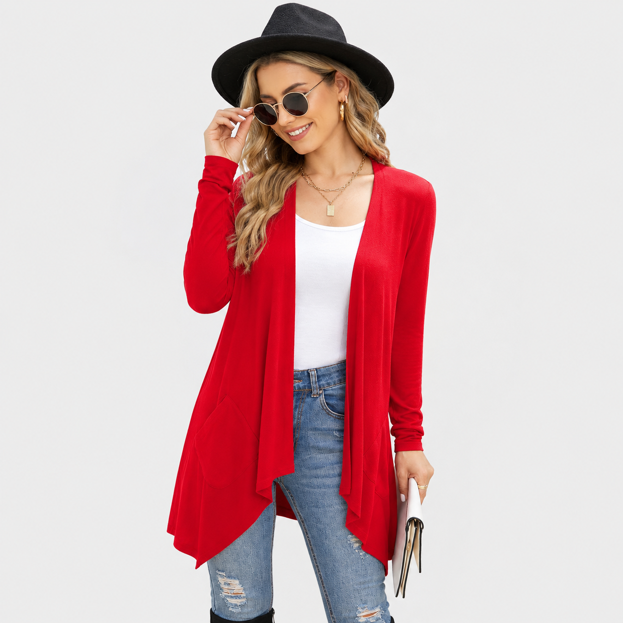 Soft Long Sleeve Draped Duster Cardigan For Women