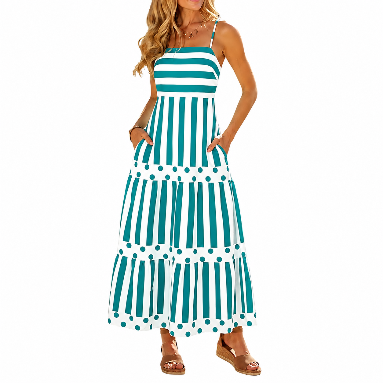 Casual Sleeveless Boho Beach Summer Maxi Dress With Spaghetti Strap For Women