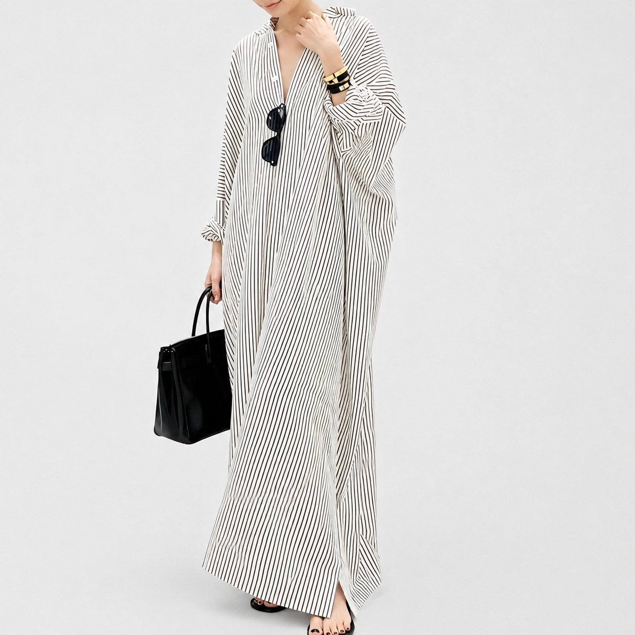 Casual Striped Long Sleeve Button Down Maxi Dress