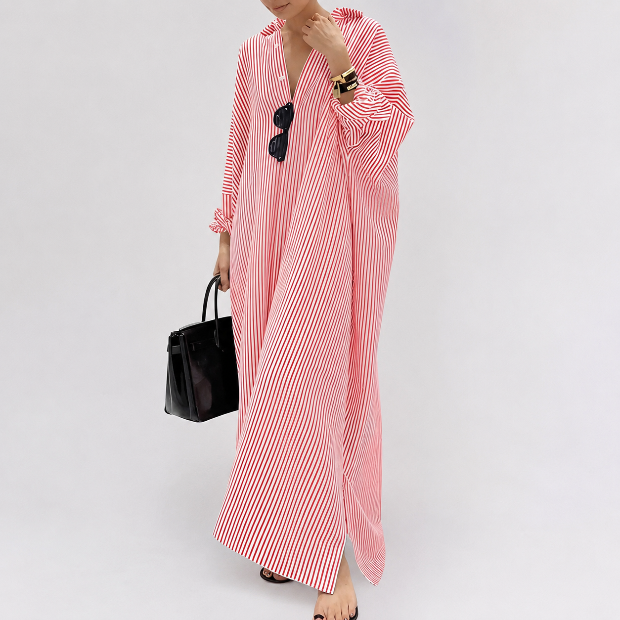 Casual Striped Long Sleeve Button Down Maxi Dress