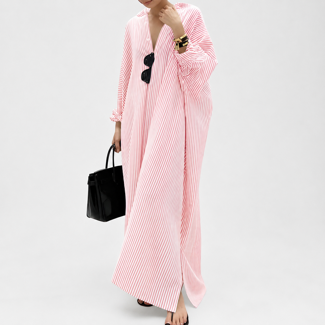 Casual Striped Long Sleeve Button Down Maxi Dress