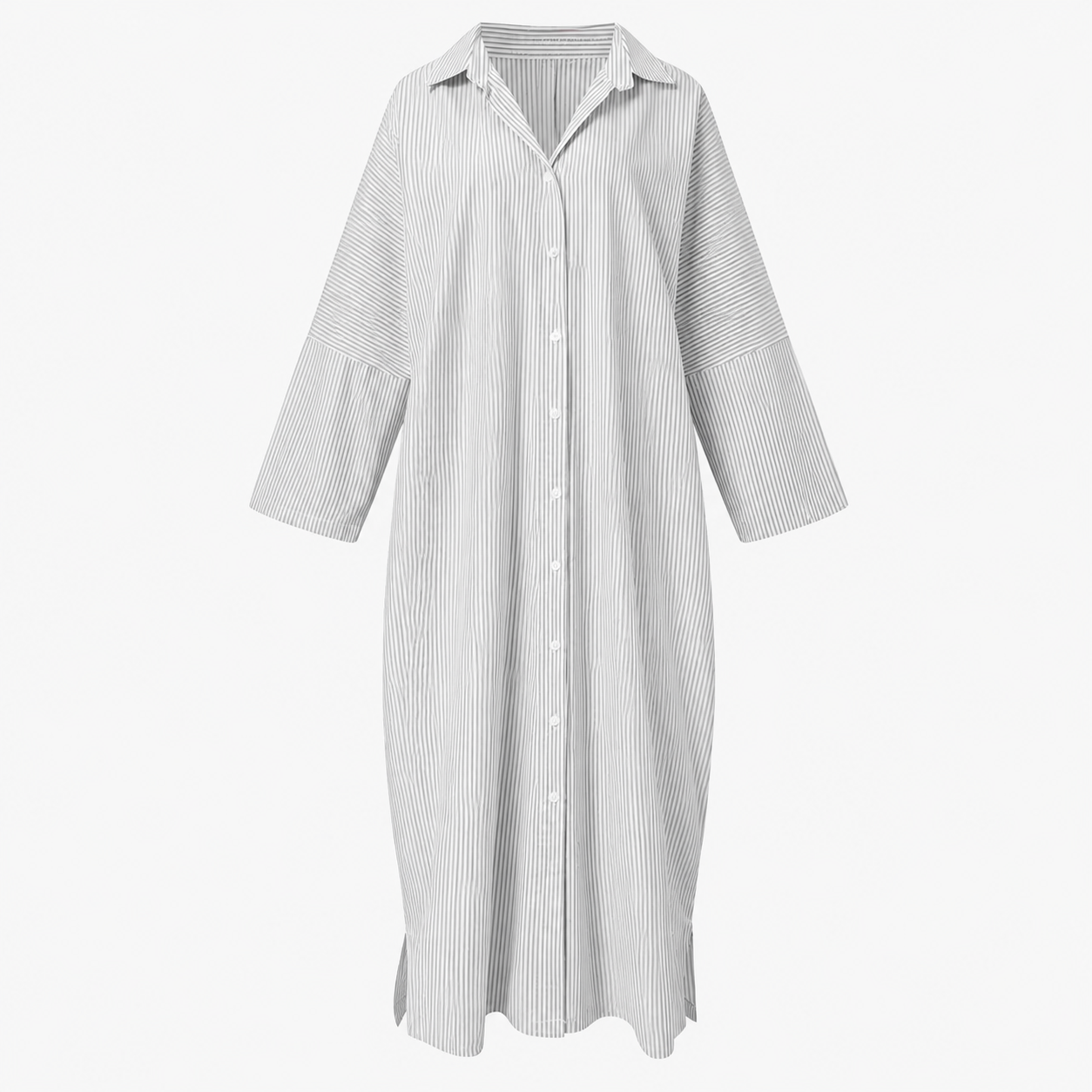 Casual Striped Long Sleeve Button Down Maxi Dress