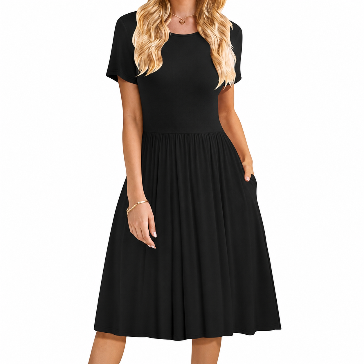 Summer Casual Short Sleeve Dress With Pockets For Women 