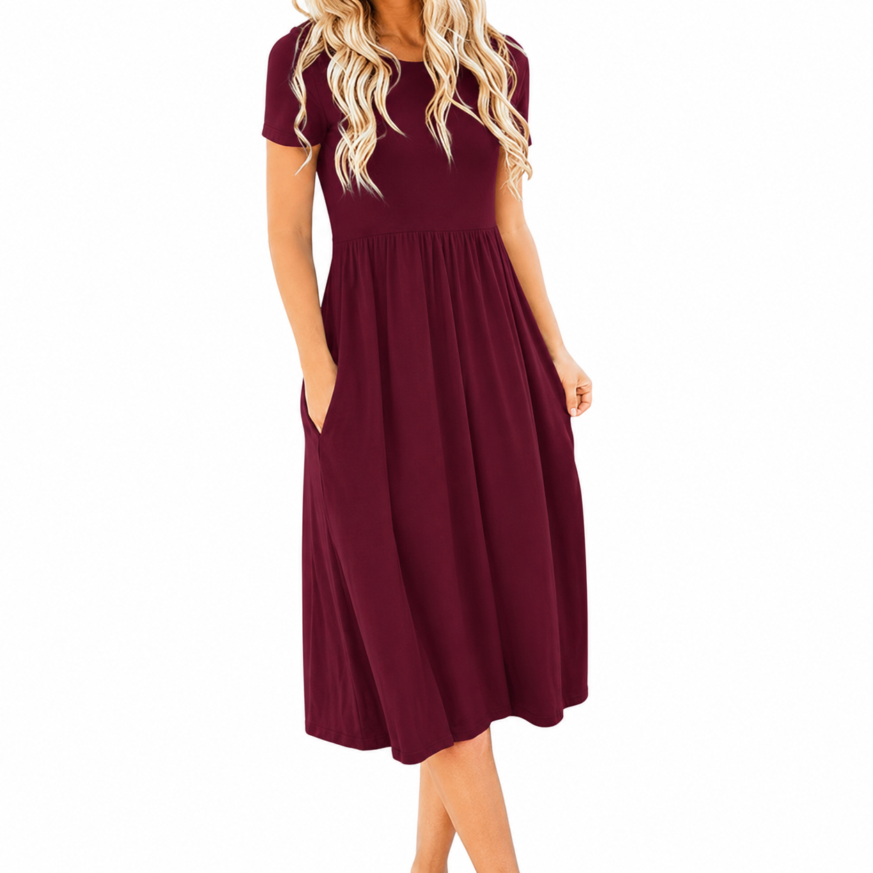 Summer Casual Short Sleeve Dress With Pockets For Women 