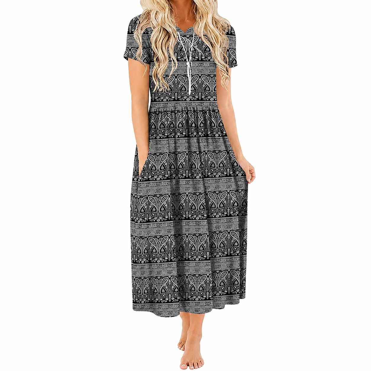 Summer Casual Short Sleeve Dress With Pockets For Women 