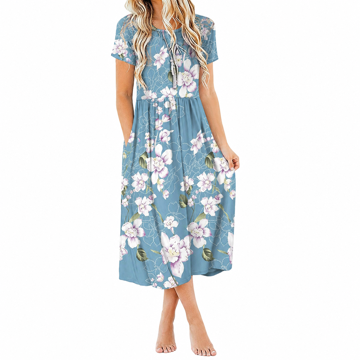 Summer Casual Short Sleeve Dress With Pockets For Women 