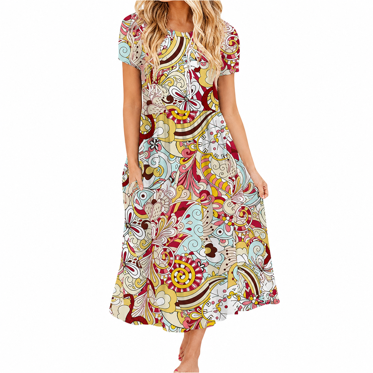 Summer Casual Short Sleeve Dress With Pockets For Women 