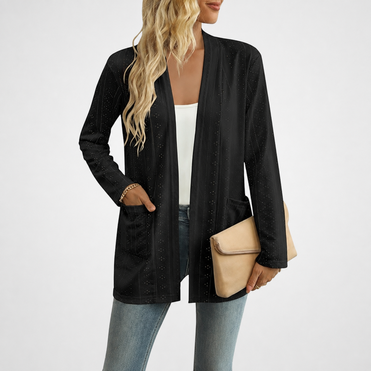 Casual Lightweight Open Front Long Sleeve Cardigan With Pockets For Women