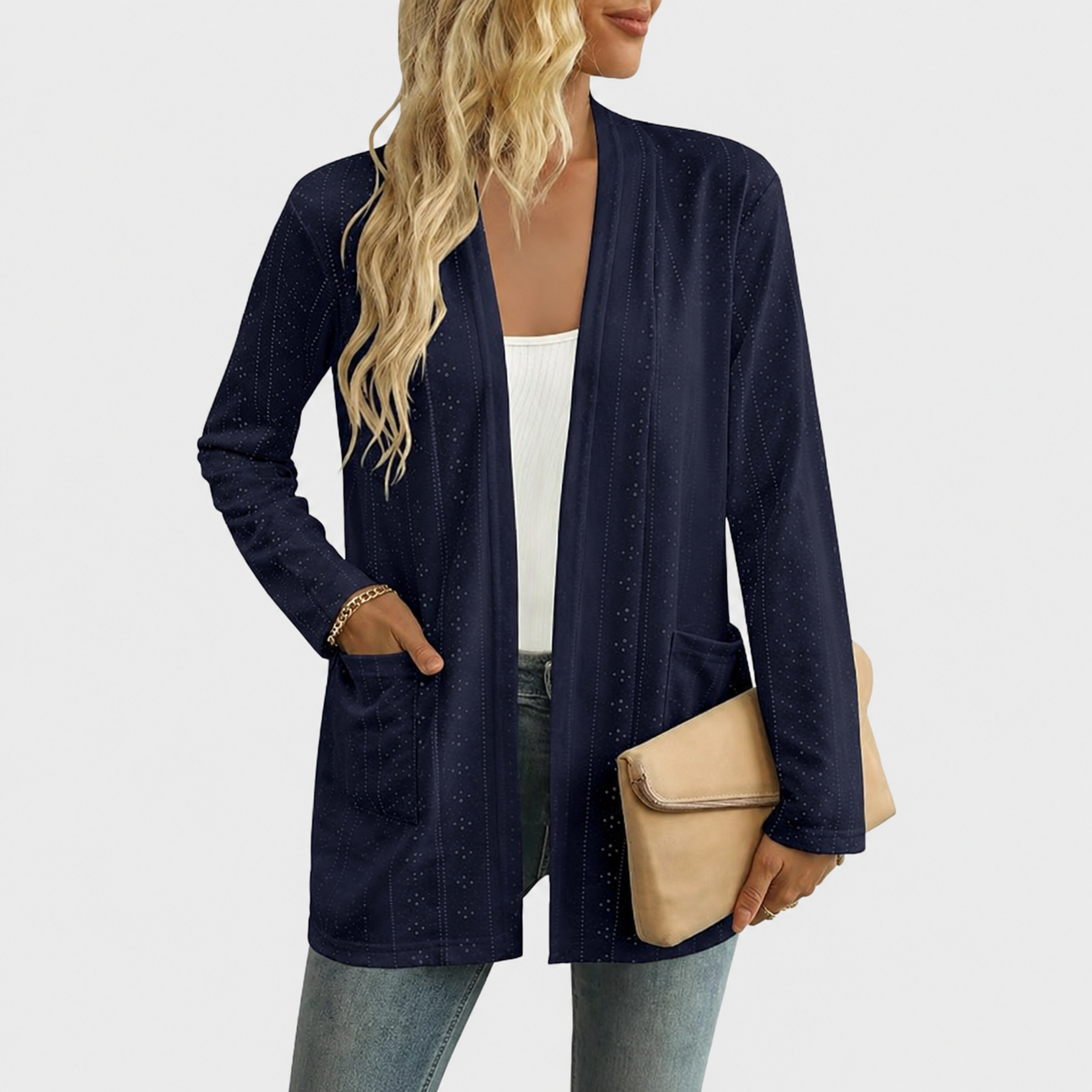 Casual Lightweight Open Front Long Sleeve Cardigan With Pockets For Women