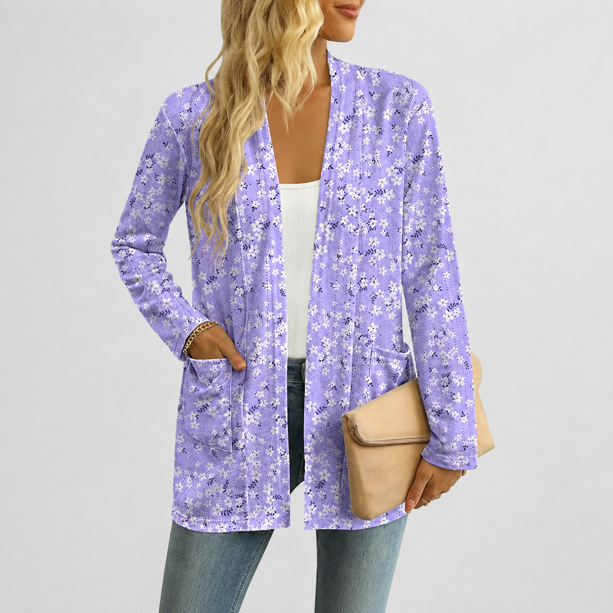 Casual Lightweight Open Front Long Sleeve Cardigan With Pockets For Women