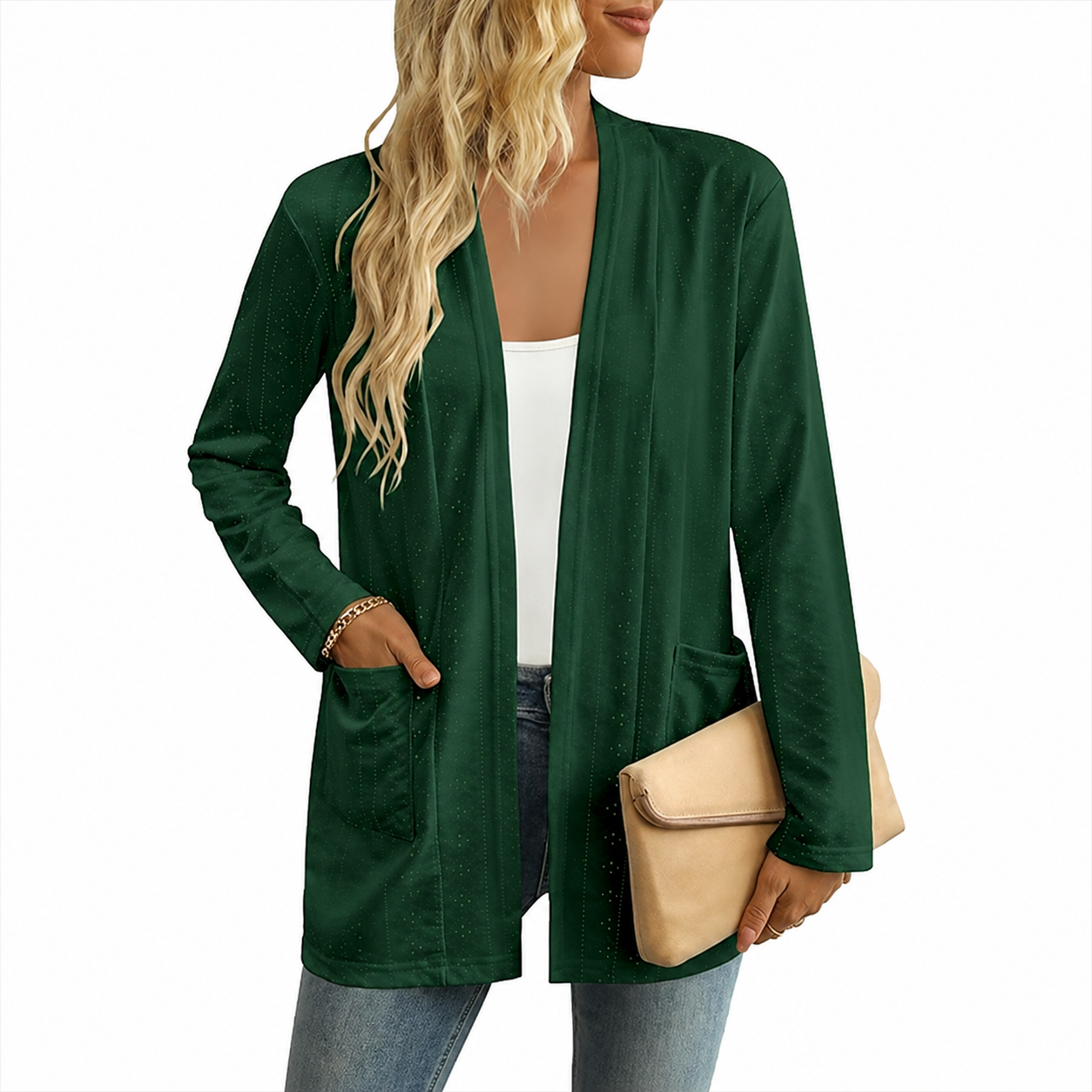 Casual Lightweight Open Front Long Sleeve Cardigan With Pockets For Women