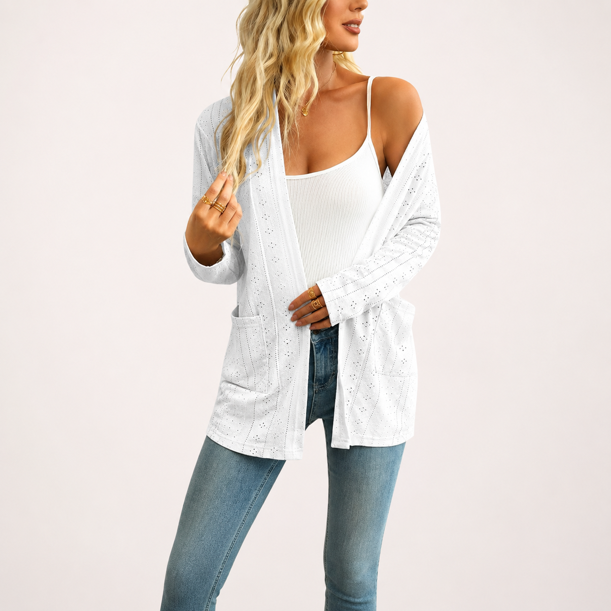 Casual Lightweight Open Front Long Sleeve Cardigan With Pockets For Women