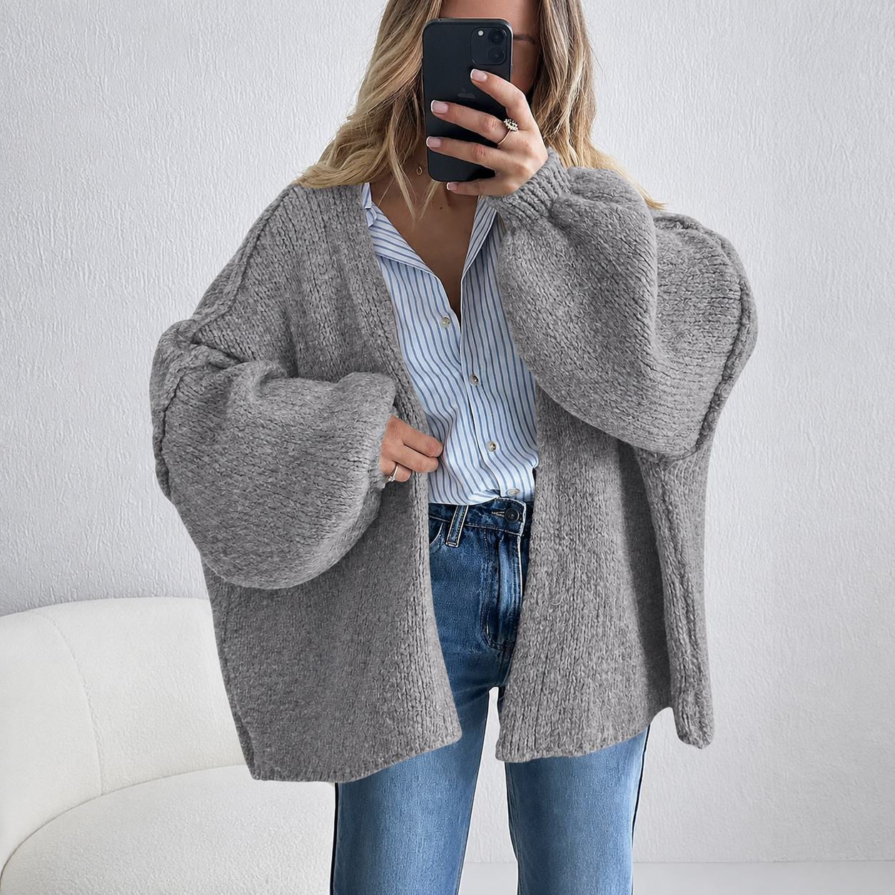 Casual Baggy Loose Fit Long Sleeve Cardigan Sweater For Women
