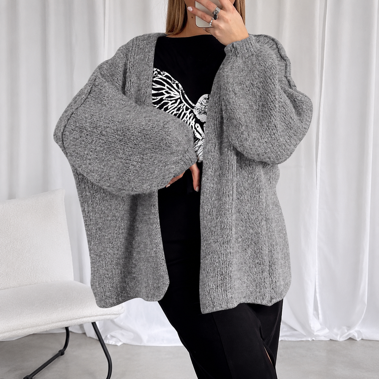 Casual Baggy Loose Fit Long Sleeve Cardigan Sweater For Women