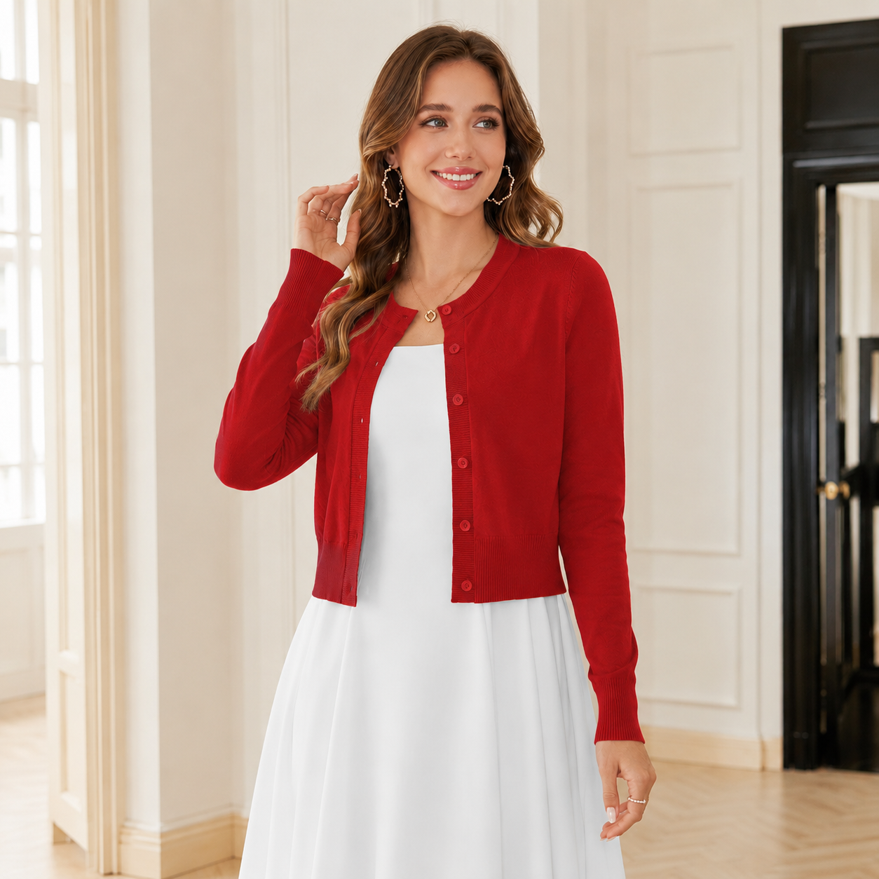 Casual Long Sleeve Cropped Cardigan For Women