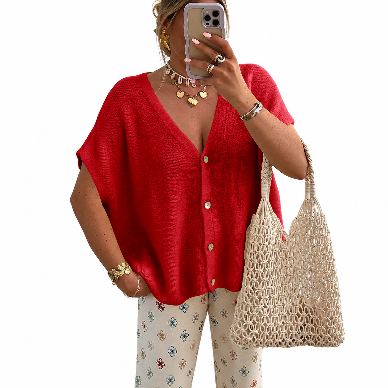 Casual Short Sleeve Button Down Sweater For Women