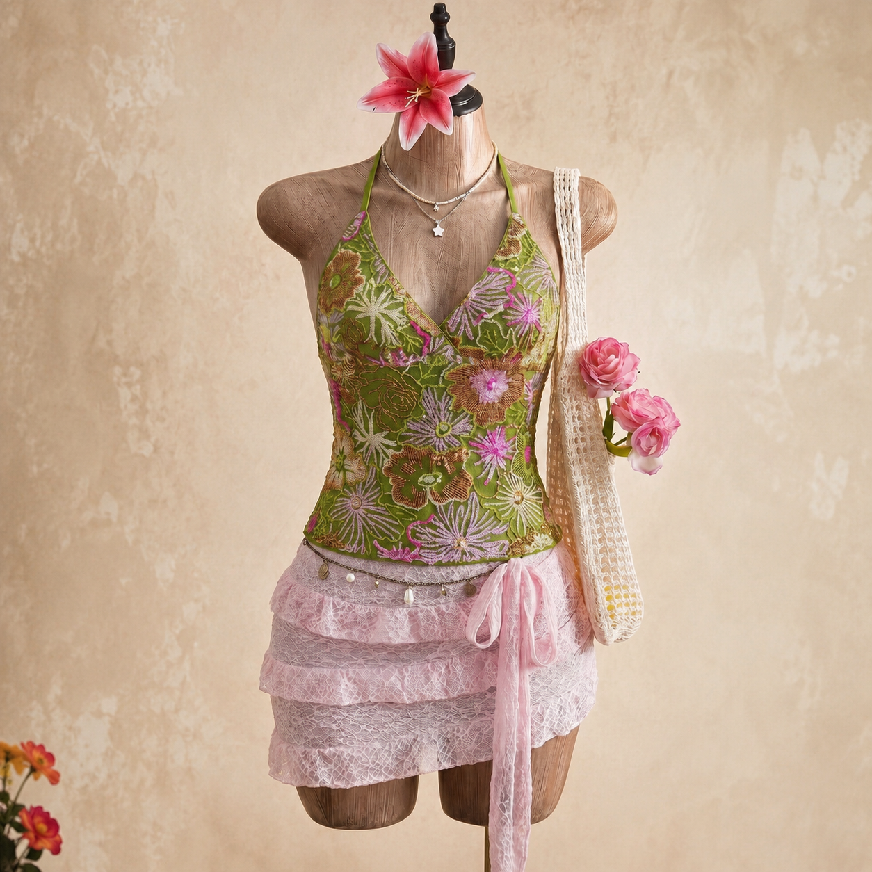 Backless Embroidery Beaded Camisole TOP For Women