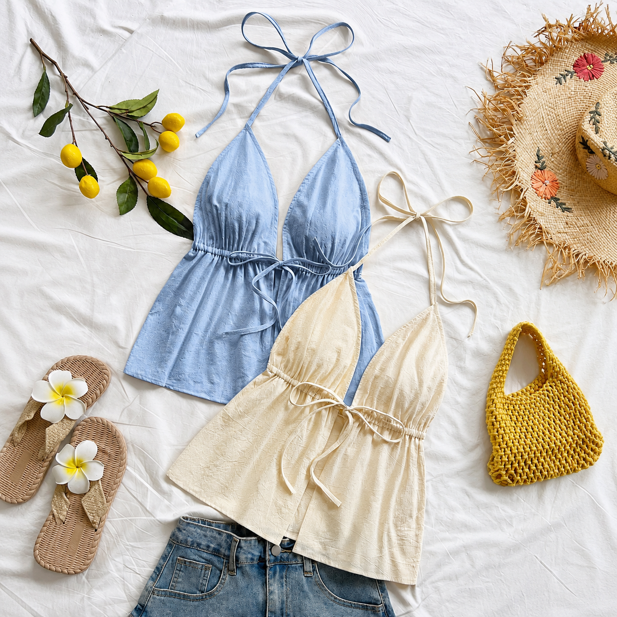 2 Pieces Halter Backless Camisole Boho Beach Top For Women