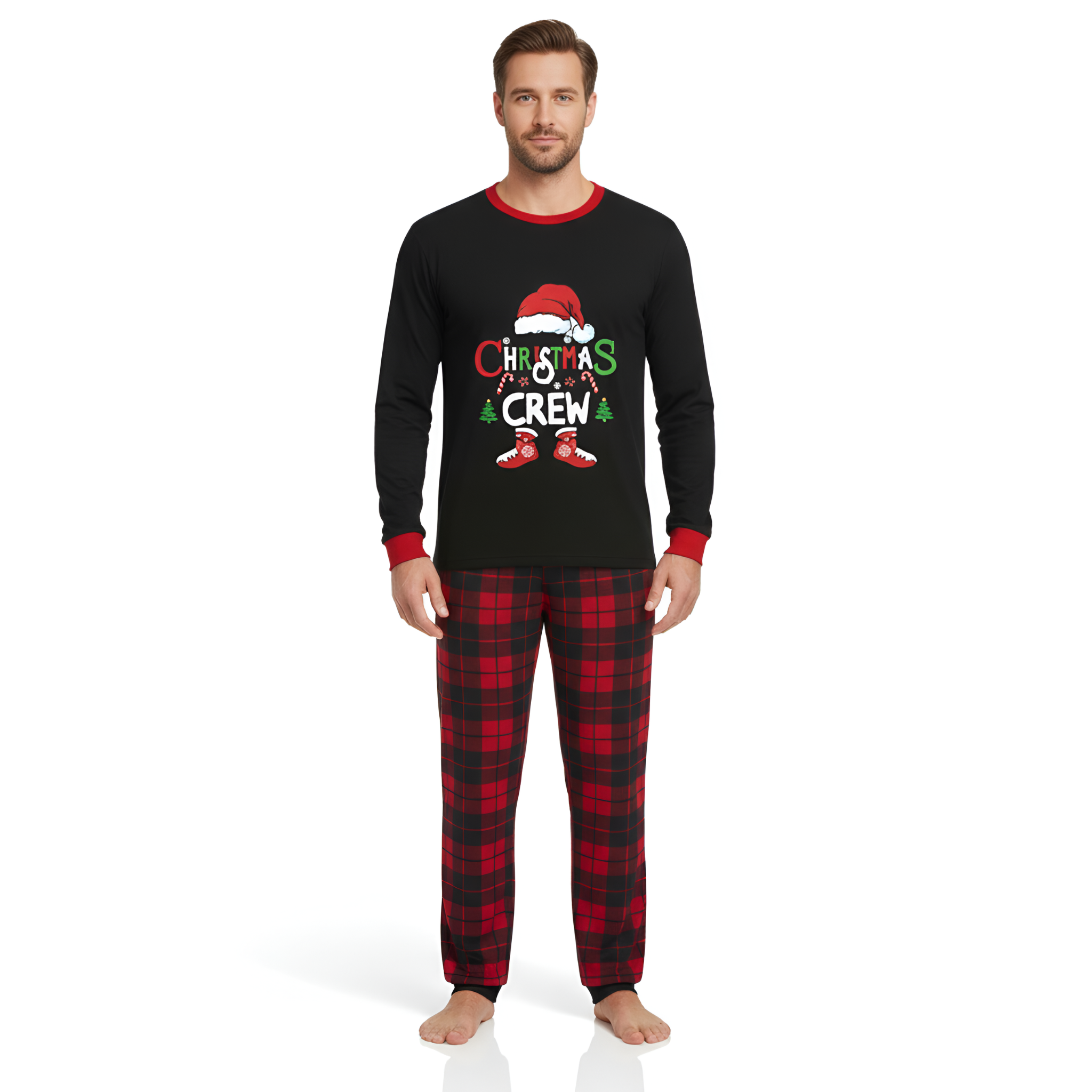 Christmas Crew Black Plaid Family Matching Pajama Sets