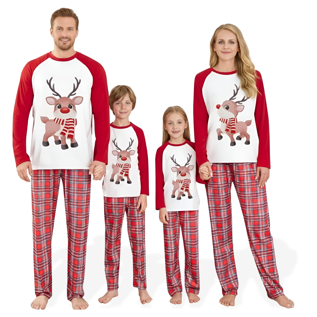 Christmas Print Sleepwear Family Matching Sets with Reindeer Design