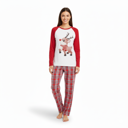 Christmas Print Sleepwear Family Matching Sets with Reindeer Design