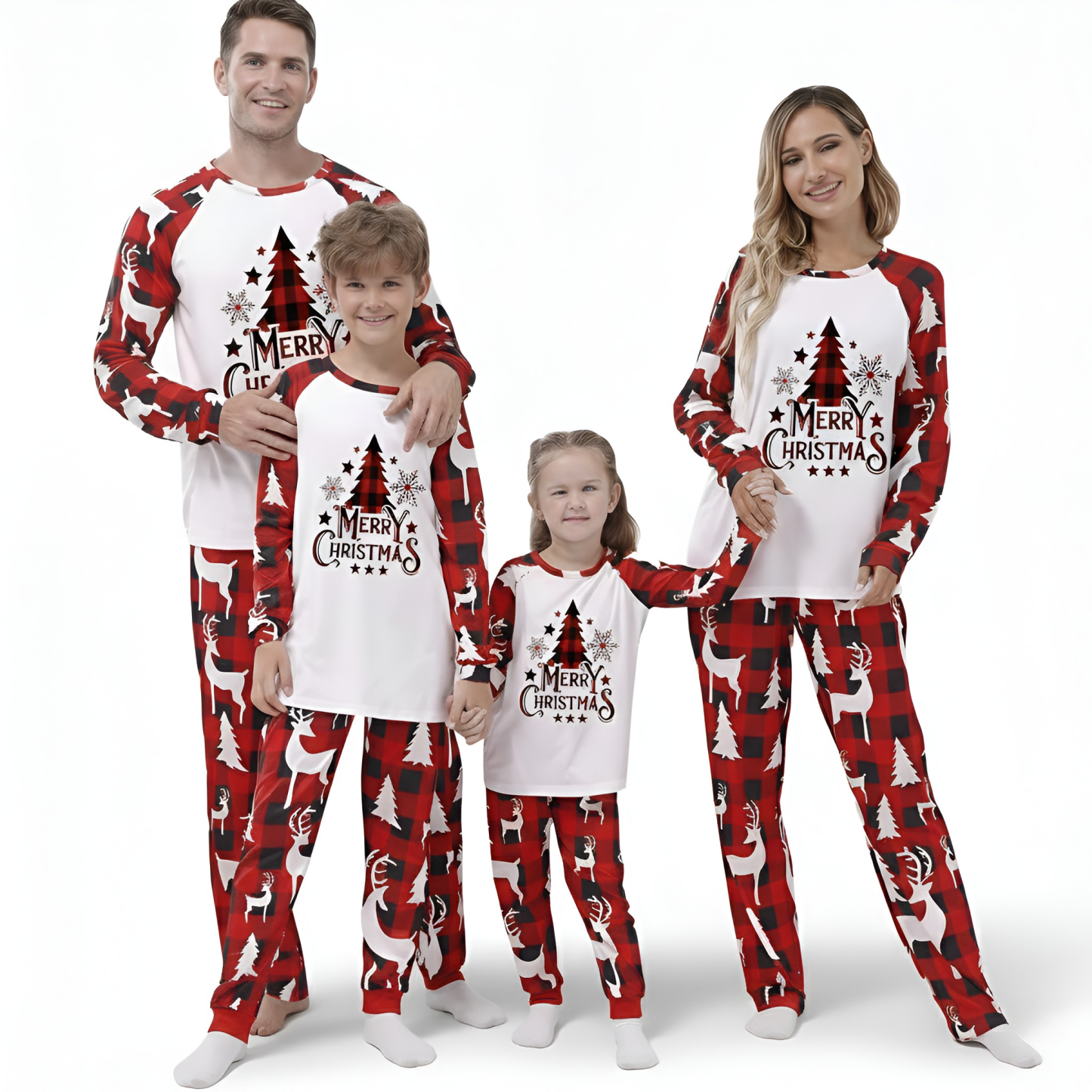Christmas Themed All Over Print Plaid Graphic Family Pajamas Set