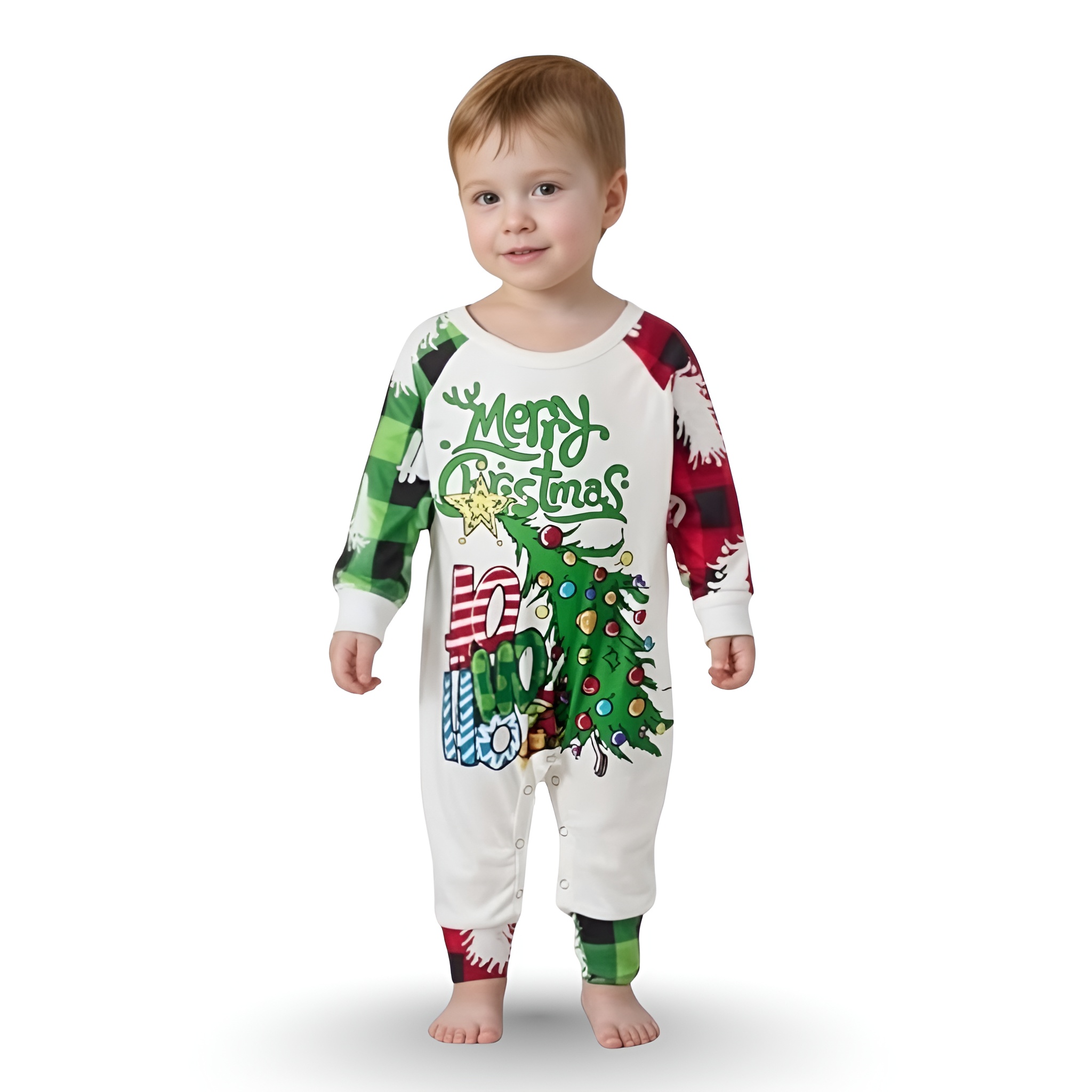 Christmas Tree Merry Christmas Printed Family Matching Plaid Pajama Set