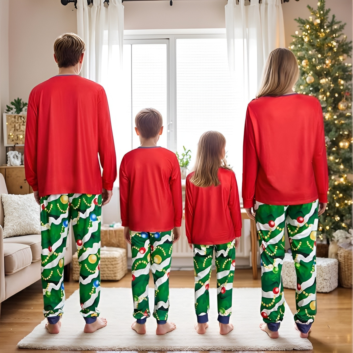 Christmas Tree Ornament Printed Family Matching Pajama Set