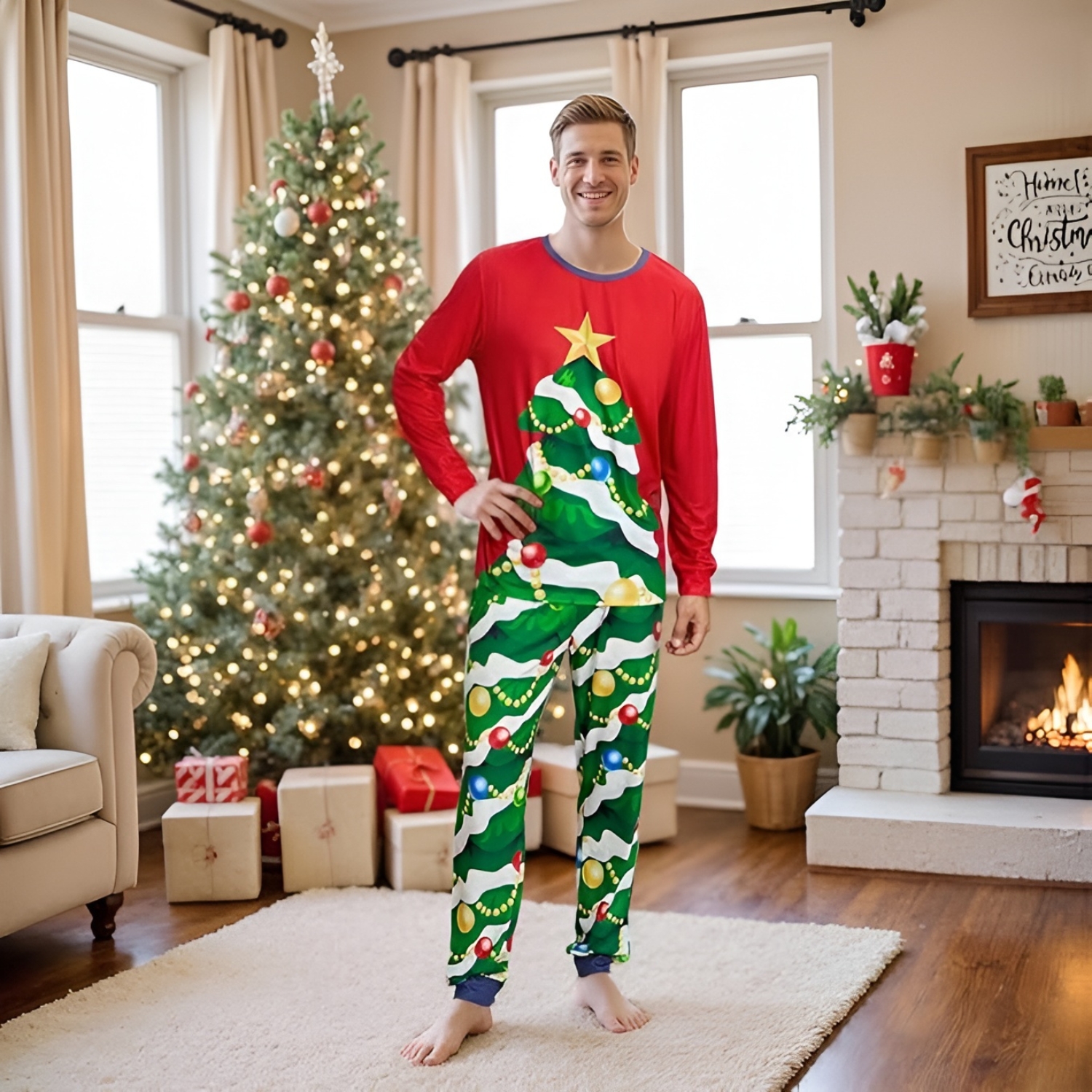 Christmas Tree Ornament Printed Family Matching Pajama Set