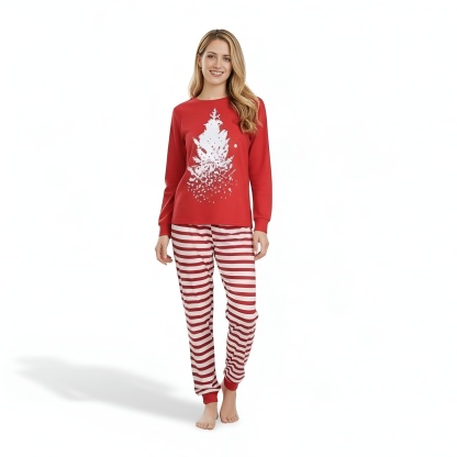 Christmas Tree Printed Striped Family Matching Pajama Set