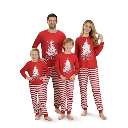 Christmas Tree Printed Striped Family Matching Pajama Set