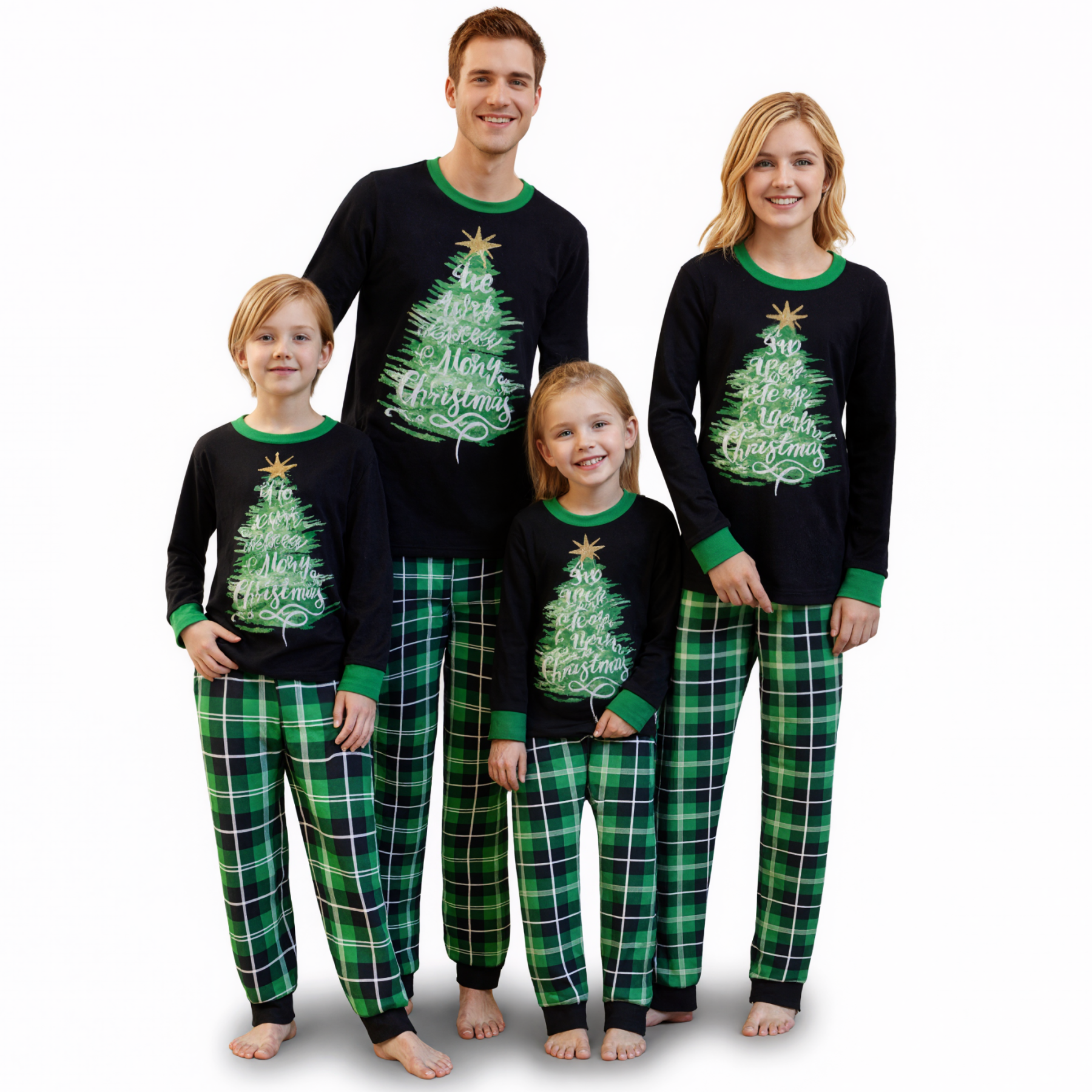 Christmas Tree with Green Plaid Pants Family Matching Pajama Sets