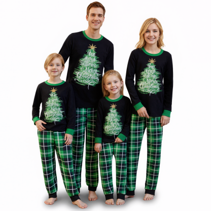 Christmas Tree with Green Plaid Pants Family Matching Pajama Sets