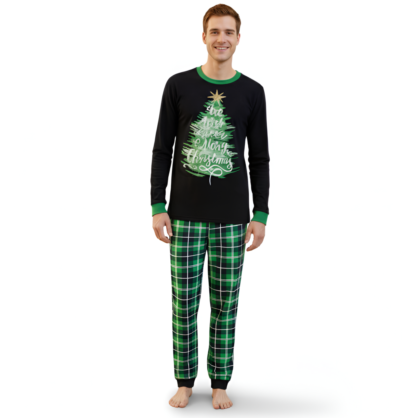 Christmas Tree with Green Plaid Pants Family Matching Pajama Sets