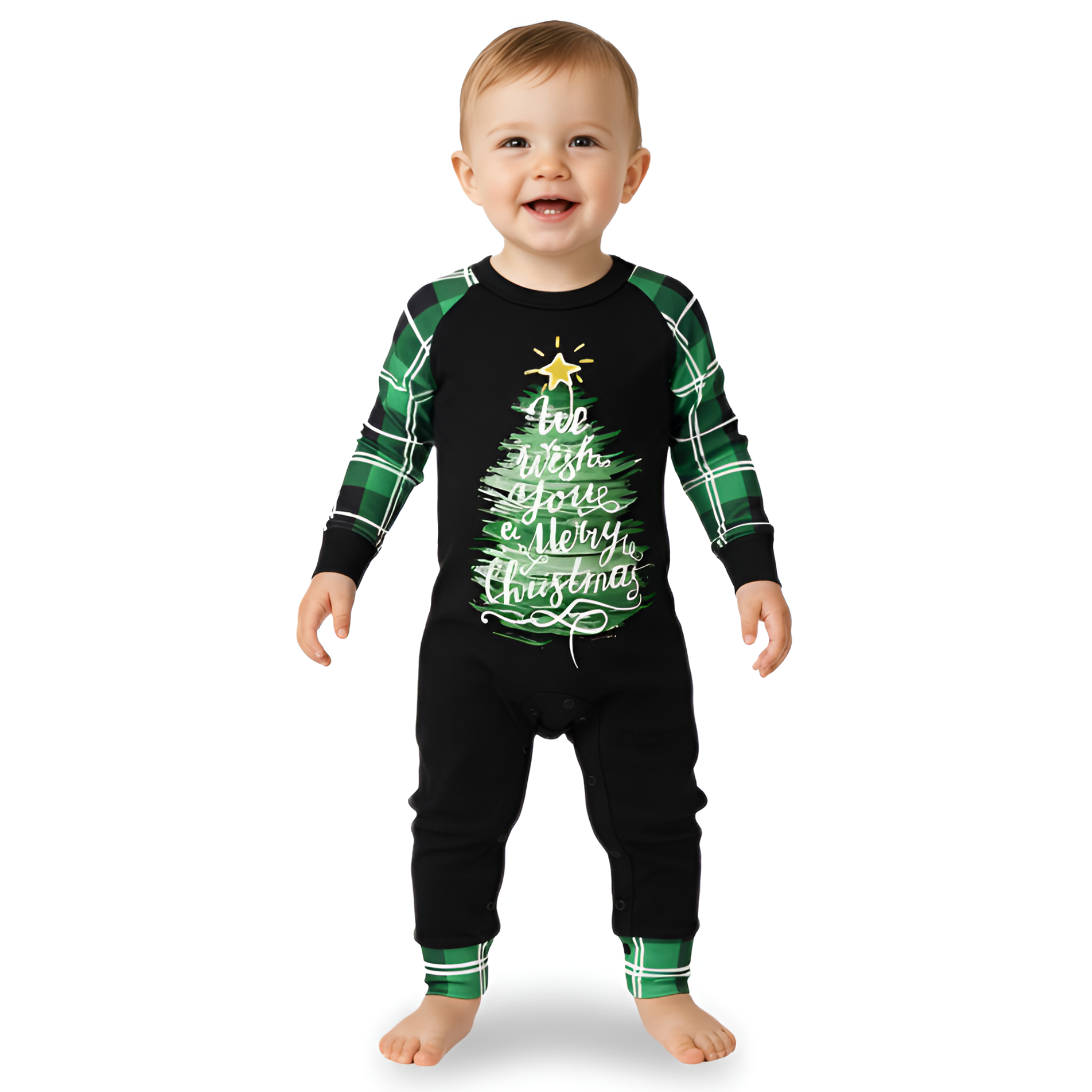 Christmas Tree with Green Plaid Pants Family Matching Pajama Sets