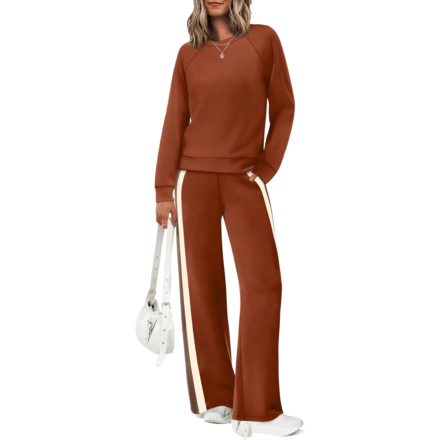 Two Piece Lounge Sweatsuit Set With Long Sleeve Top And Matching Pants For Women