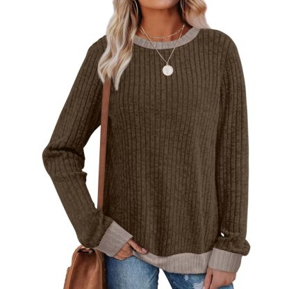 Tops Long Sleeve Shirts Lightweight Sweaters Loose Fit Crewneck Color Block