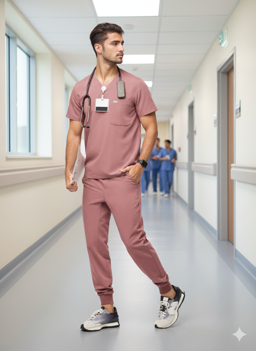 Comfortable Scrub Set For Men With Three Pocket Top And Jogger Pants