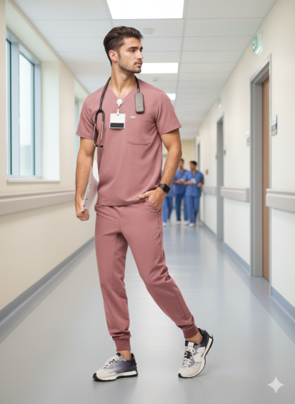 Comfortable Scrub Set For Men With Three Pocket Top And Jogger Pants