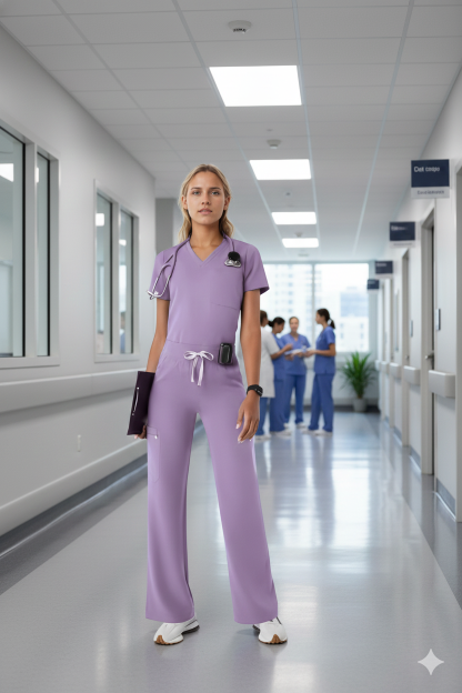 Women Professional Scrub Set With Cargo Pants And One Pocket Top