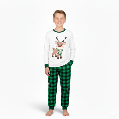 Reindeer Printed Family Matching Plaid Christmas Pajama Set
