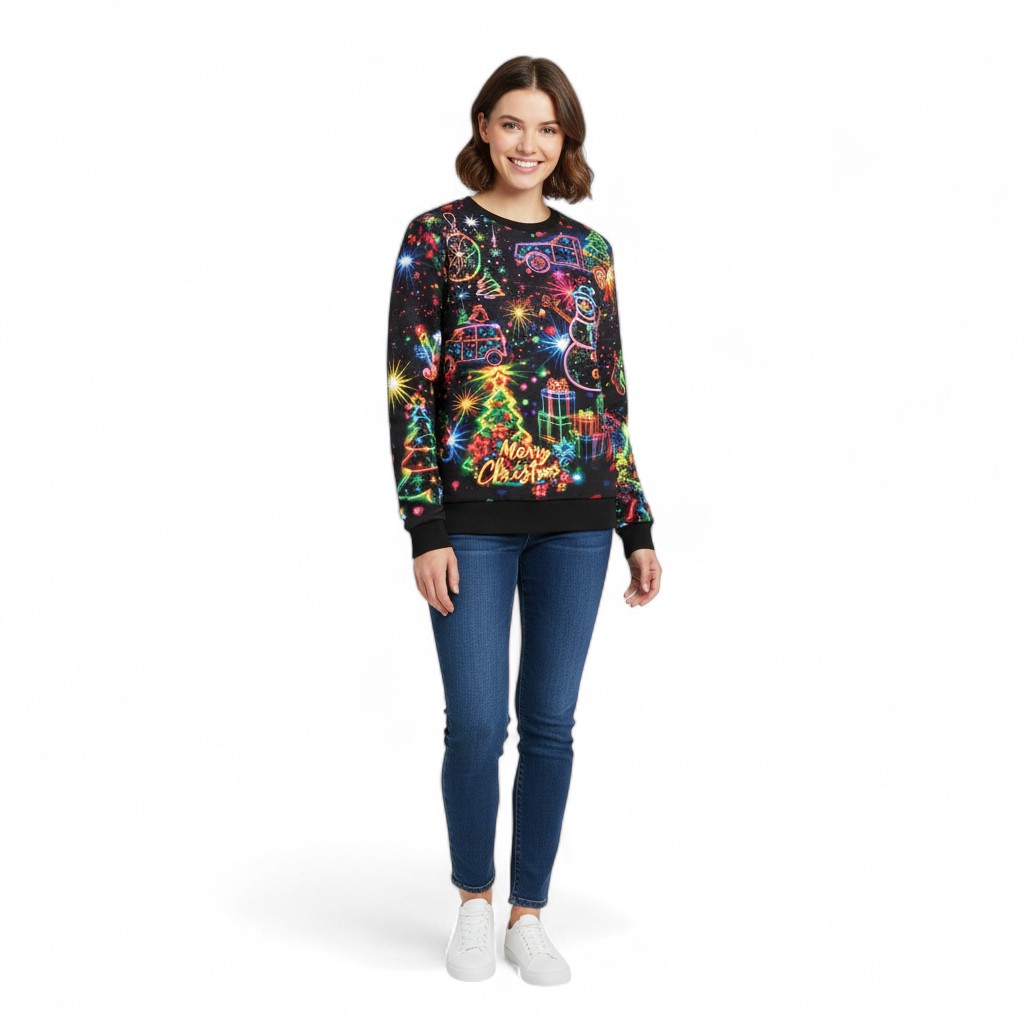 Long Sleeve Graphic Print Ugly Christmas Sweater