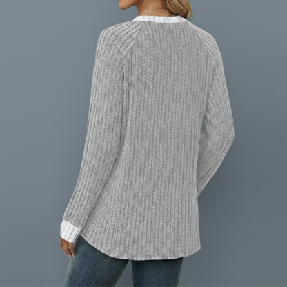 Long Sleeve Lightweight Sweater With Color Block Design For Women