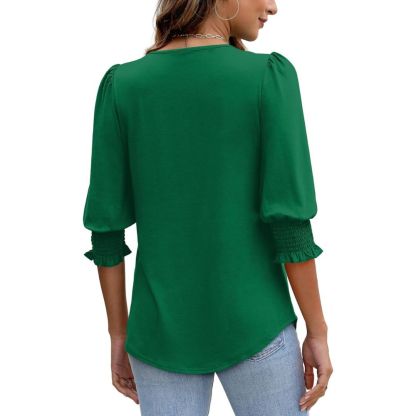 Dressy Casual 3/4 Length Sleeve Women's Tops with Smocked Cuffs