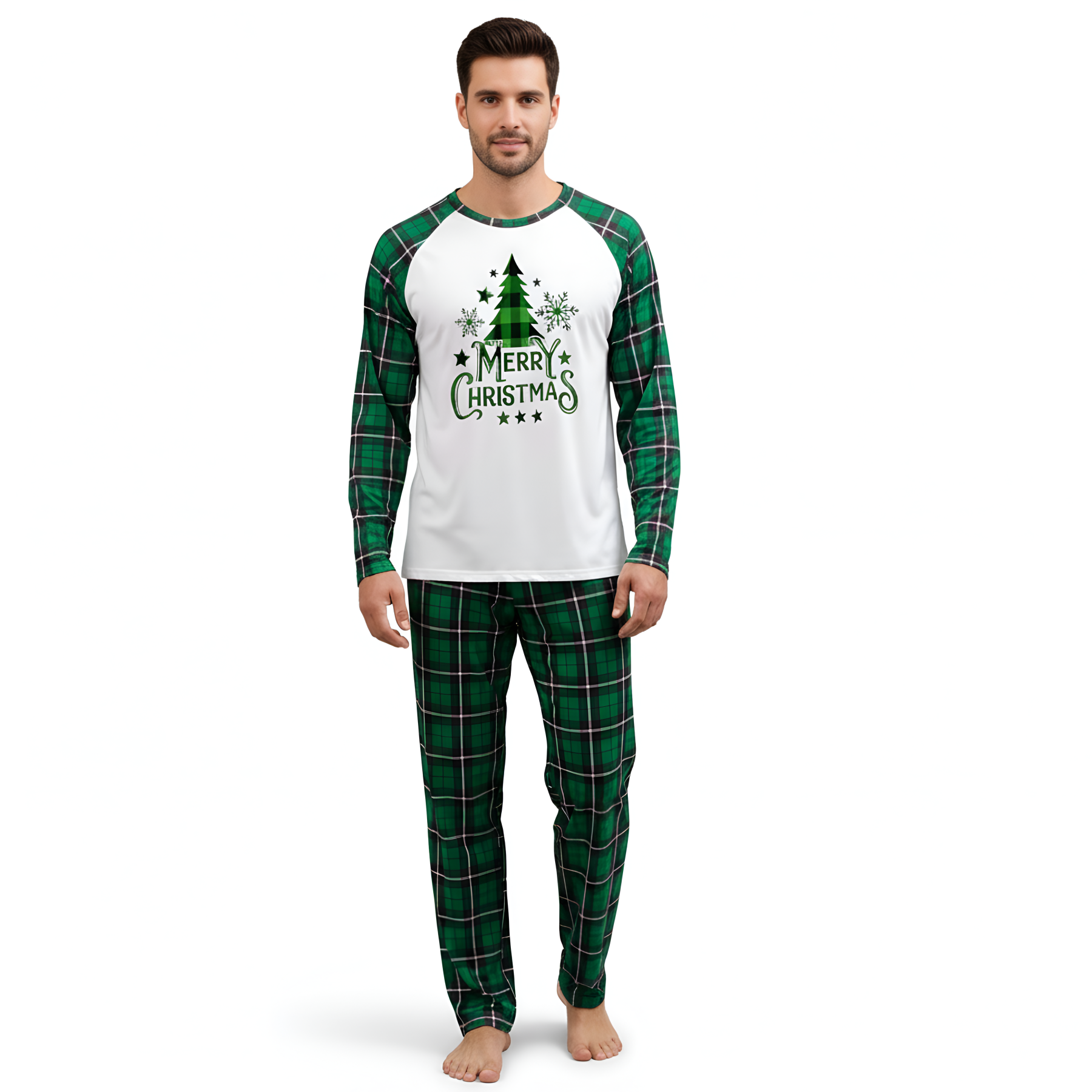 Green Plaid Merry Christmas Family Matching Pajama Sets