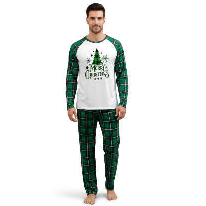 Green Plaid Merry Christmas Family Matching Pajama Sets