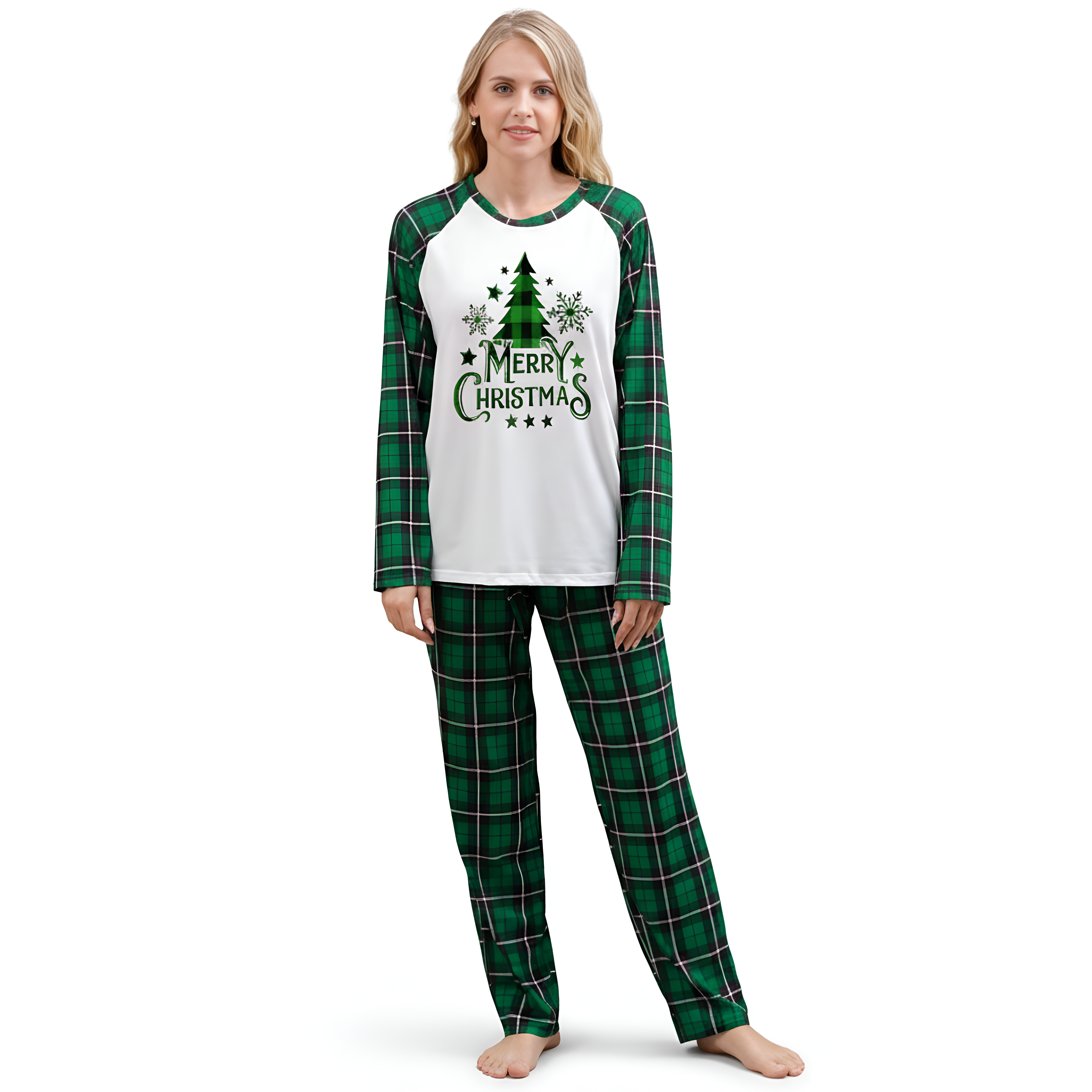 Green Plaid Merry Christmas Family Matching Pajama Sets