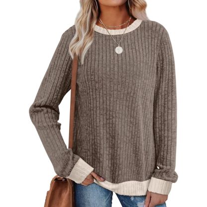 Tops Long Sleeve Shirts Lightweight Sweaters Loose Fit Crewneck Color Block